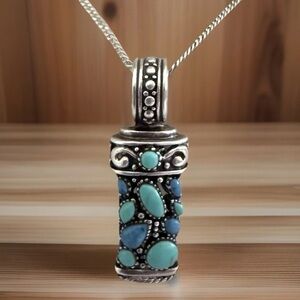 Vintage Turquoise Sodalite Sterling Silver Pendant Necklace
